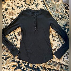 SKIMS Black Long-Sleeve Henley Top